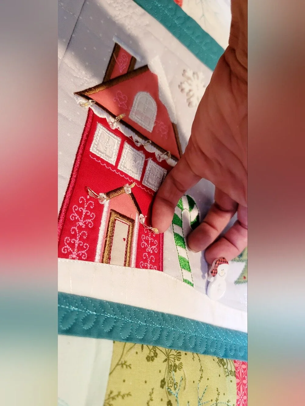Candy Cane Lane Bench Kimberbell Pillow Cover Machine Appliqued Fairy Lights